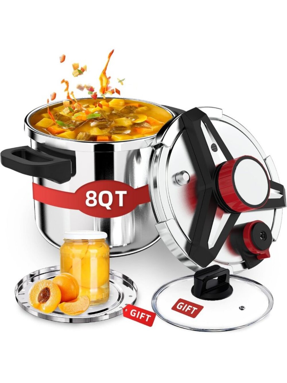 3-In-1 304 Stainless Steel Pressure Cooker 8 QT: [Save 70% Time]